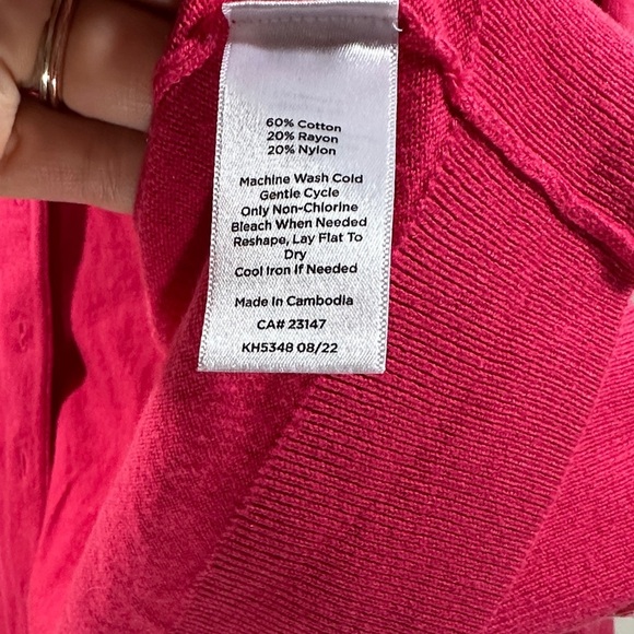 Talbots Vibrant Pink Women's Cardigan Sweater Small Petite Quarter Length sleeve - Picture 5 of 5